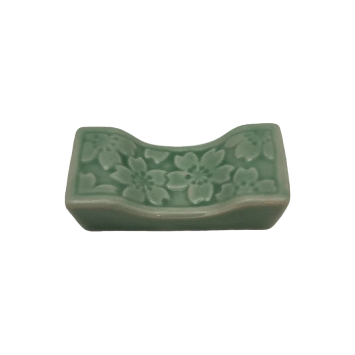 Repose-baguettes en porcelaine avec motif sakura Vert 4.8x2.3cm