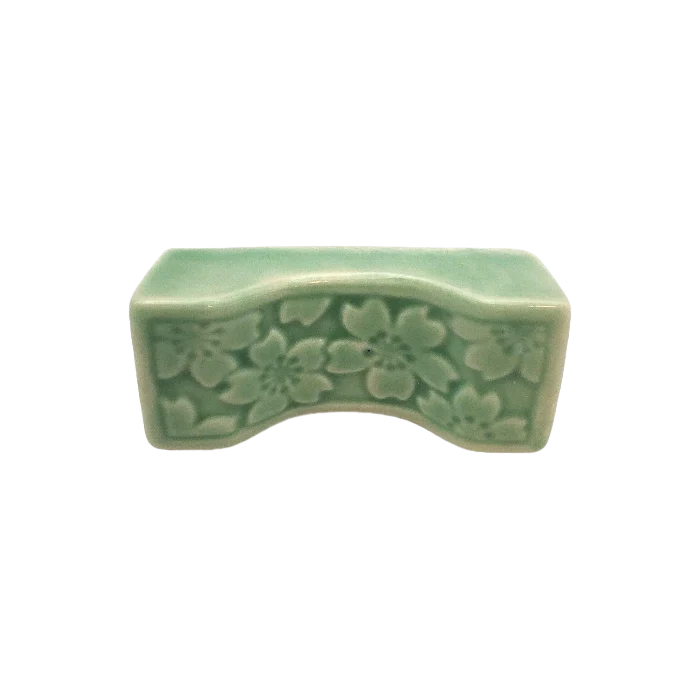 Repose-baguettes en porcelaine avec motif sakura Vert 4.8x2.3cm - Image 2
