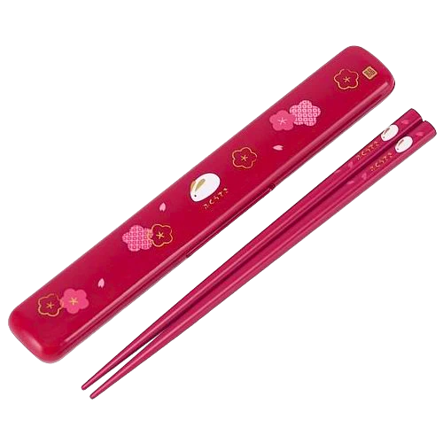 Baguettes en bois Laquées avec étui Lapin chanceux rouge 18cm